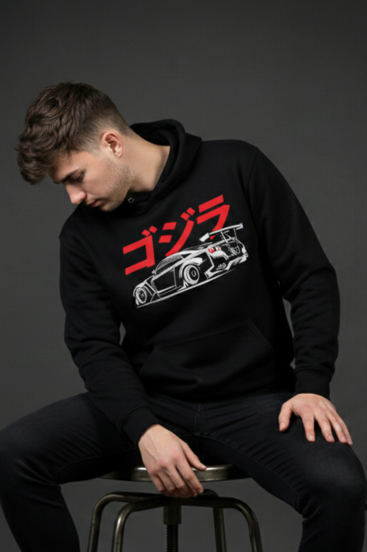 Black GTR Print pullover hoodie