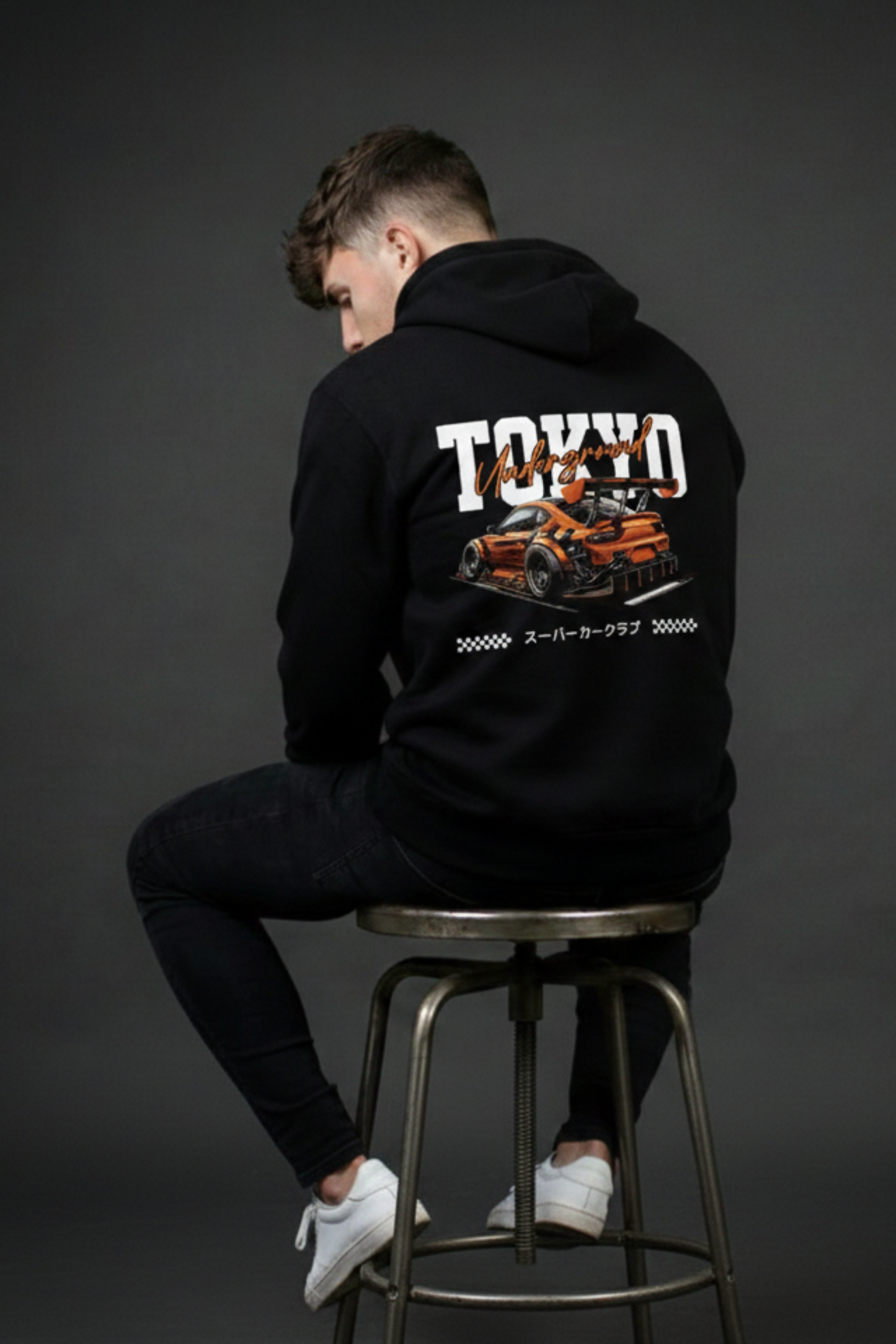 Black tokyo title pullover hoodie