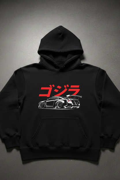 Black GTR Print pullover hoodie
