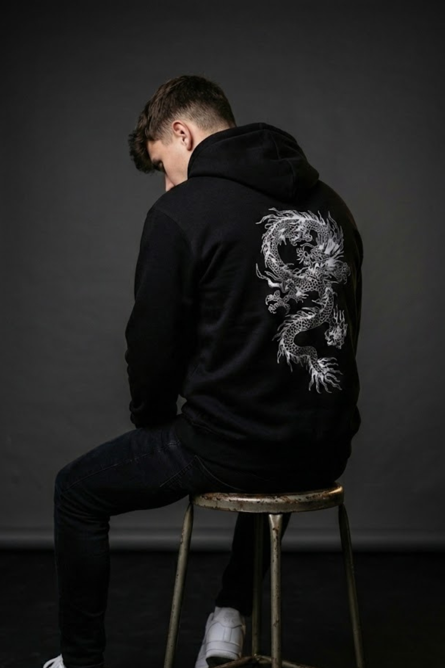 Black (white) Dragon Pullover Hoodie